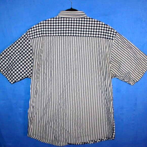 Red Ape Patchwork Button Down Shirt Blue Gray 2XL - Picture 12 of 13